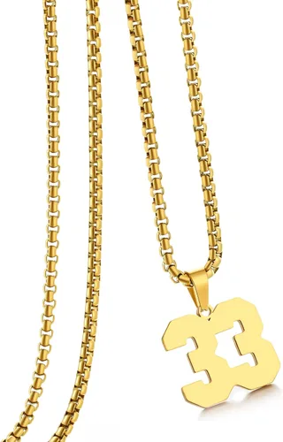 Vista 61 de Collar de Número Dorado para Hombre, Cadena de Acero Inoxidable con Colgante de Número para Atletas, Joyería Deportiva Personalizada para Niños