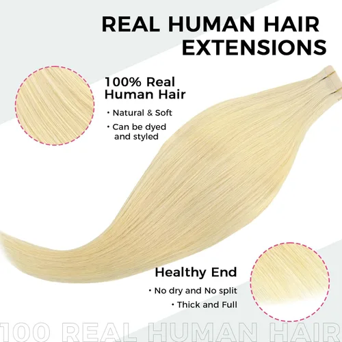 Vista 30 de Extensiones de cabello Lashey de 14 pulgadas; extensiones de cabello humano real lacio color negro azabache con trama adhesiva para mujeres, 20