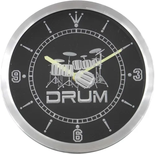 Vista 2 de ADVPRO nc0406-b Band Room Drum Rock n Roll Music Neon Sign Reloj de pared LED