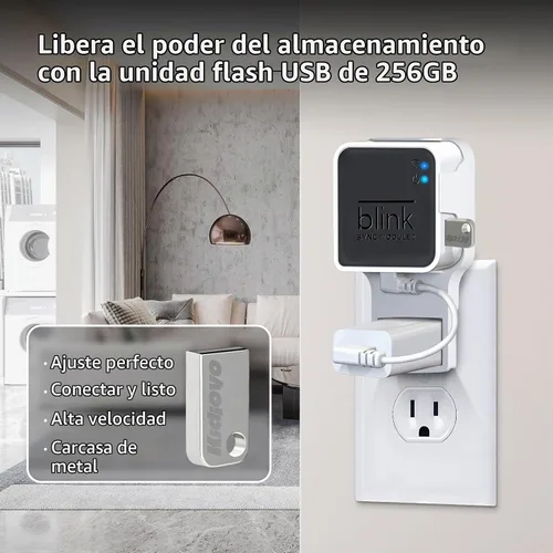 Vista 2 de Unidad flash USB Blink de 256 GB y soporte de pared para Blink Sync Module 2 con cable corto, ahorra espacio, sin cables desordenados, soporte