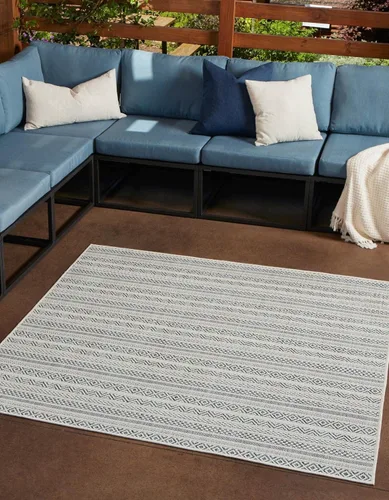 Vista 17 de Unique Loom Outdoor Striped Collection Alfombra de área - Maia (2' 2" x 3' 1" Rectángulo, Beige/Marfil)