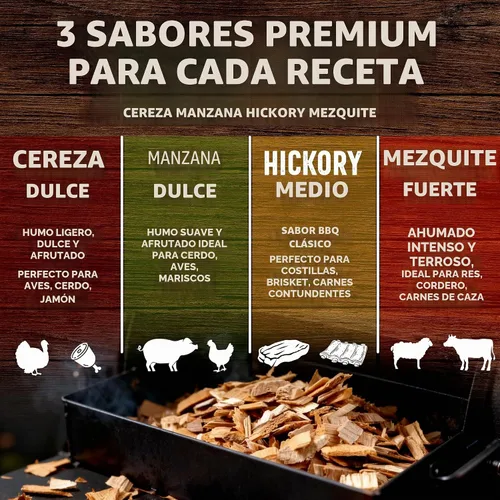 Vista 2 de Mr Bar-B-Q Chips de Madera de Cerezo para Ahumar, Virutas de Madera 100% Natural para Ahumadores, Funciona con Ahumador, Gas, Parrilla Eléctrica