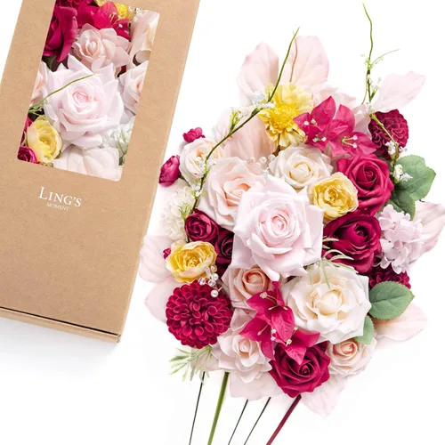Vista 22 de Ling's moment Caja de flores artificiales de color rosa, sorbete tropical Grn-sorbete Tropical