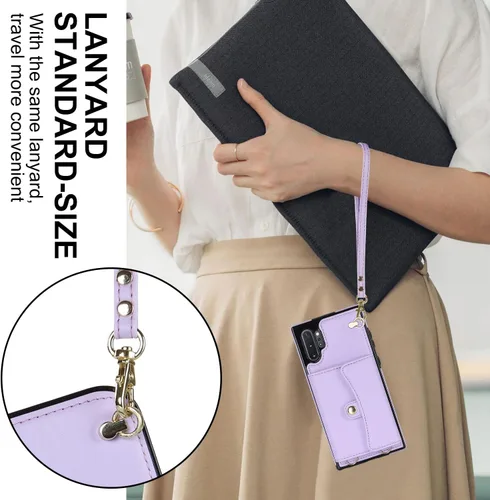 Vista 5 de Asuwish Funda de teléfono para Samsung Galaxy Note 10 5G con bloqueo RFID, tarjetero de crédito, correa cruzada de muñeca, accesorios de cuero