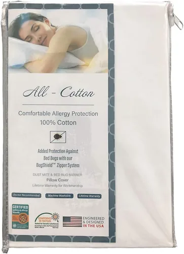 Vista 2 de National Allergy Protector de almohada 100% algodón con cremallera, tamaño estándar, blanco, paquete de 2, 300 hilos, funda de almohada