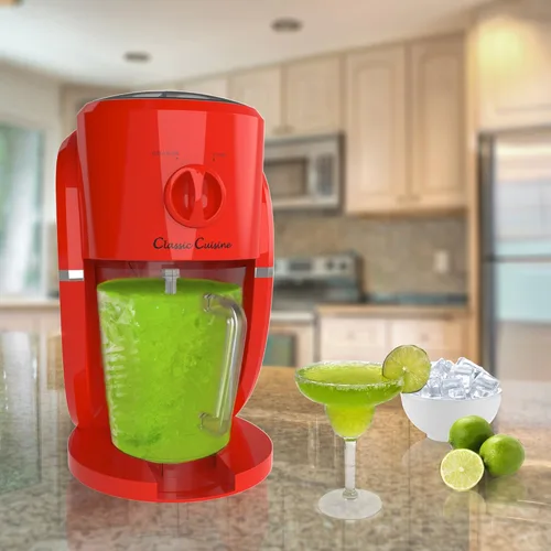 Vista 4 de Classic Cuisine - Máquina mezcladora y trituradora de hielo para margaritas, piña coladas, daiquiris, golosinas de hielo afeitado o granizados (rojo)