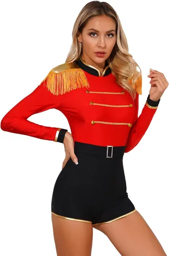 Vista 2 de ranrann Body de maestro de circo para mujer, disfraz de Halloween con flecos en el hombro para cosplay