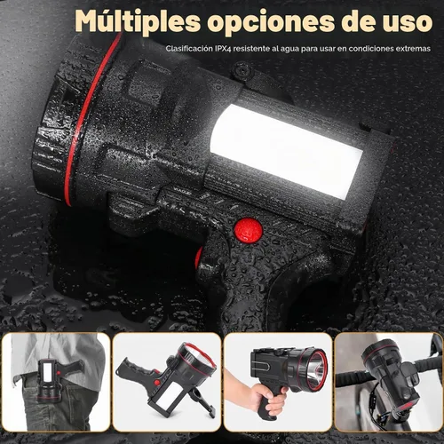 Vista 5 de Superbright Linterna LED de Mano Reflector Linterna Potente Luz de Búsqueda Linterna Recargable por USB con Función de Banco de Energía Luz de Luz