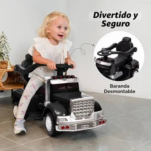 Vista 3 de Outfunny Coche de empuje 3 en 1 para niños pequeños de 1 a 3 años con mango y música Negro