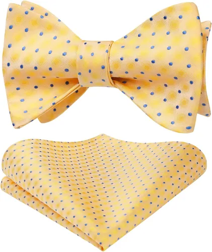 Vista 111 de HISDERN Pajaritas para hombre, diseño de lunares, corbatín y bolsillo cuadrado, clásico, esmoquin de negocios, boda, pajaritas, pañuelo