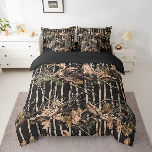Vista 33 de Feelyou Juego de edredón botancial de camuflaje con bandera estadounidense Negro Marrón Oscuro