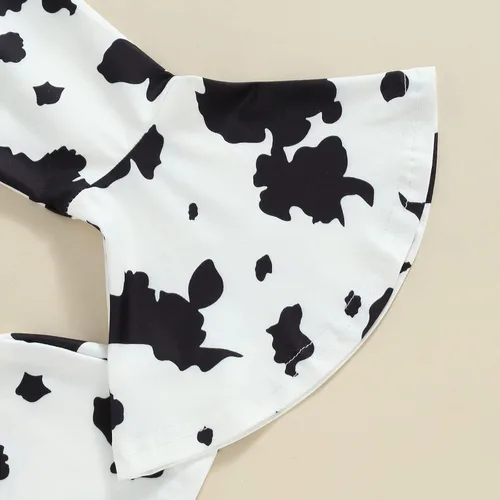Vista 42 de fhutpw Conjunto de camiseta de manga corta con estampado de vaca y pantalones acampanados de dibujos animados para niñas