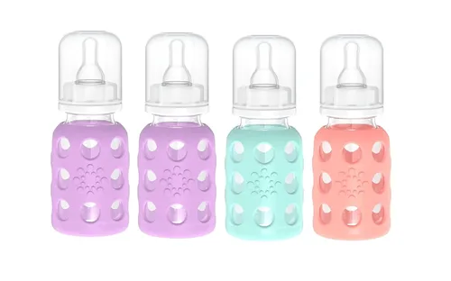 Vista 46 de Lifefactory Biberón de vidrio sin BPA Funda protectora de silicona Paquete de 2 de 4 onzas melón, plátano