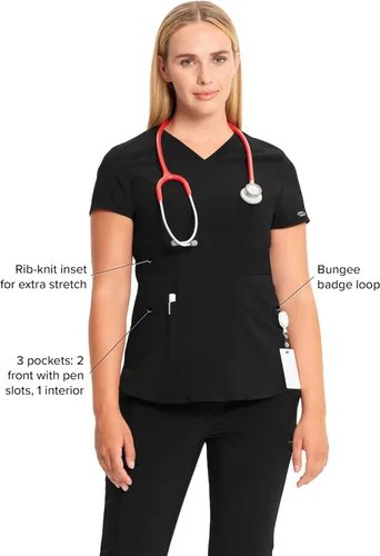 Vista 4 de Infinity Cherokee CK623A - Camiseta de enfermería con cuello en V para mujer, elástica en 4 direcciones, rendimiento superior y comodidad Negro