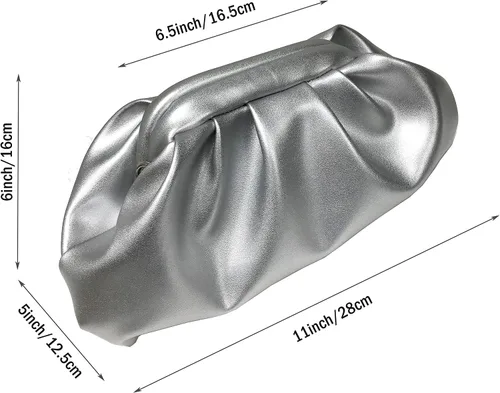 Vista 3 de Bolso de noche para mujer, bolso de mano fruncido para mujer, bolso de noche con cadena para el hombro, para boda, fiesta, baile de graduación