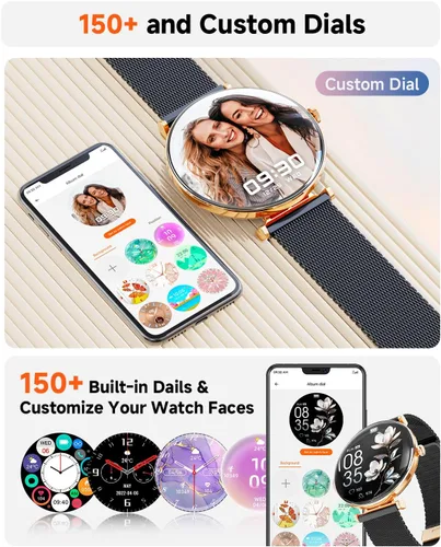 Vista 6 de Hwagol - Relojes inteligentes para mujer compatibles con iPhone Android [llamadas/cuerpo delgado de metal], pantalla AMOLED microesférica de 1.43