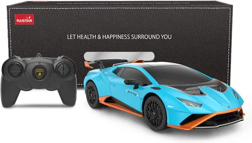 Vista 9 de RASTAR por Lamborghini Huracan STO RC Car 1:24 Escala Control Remoto Coche de Juguete, Vehículo Modelo R/C para Niños Negro RC - Azul