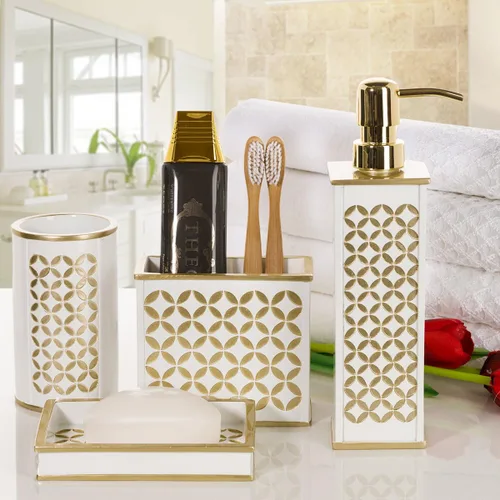 Vista 3 de Creative Scents Dispensador de jabón de manos Diamond Lattice para baño, dispensador de loción decorativo para encimera con bomba de metal duradera