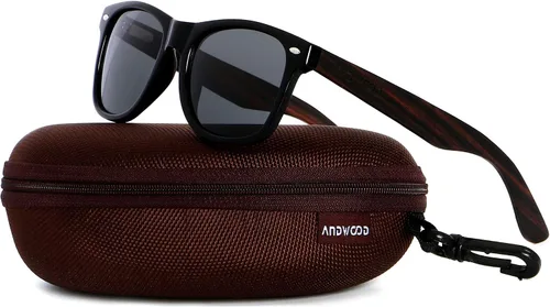 Vista 3 de ANDWOOD Gafas de sol de madera polarizadas para hombres y mujeres, protección UV, marco de bambú de madera, gafas de sol espejadas