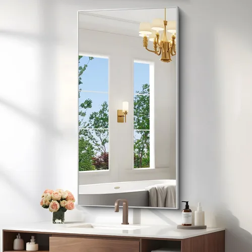 Vista 23 de KOCUUY Espejo de baño negro, espejo rectangular de 24 x 18 pulgadas para sobre el fregadero, espejo de pared decorativo moderno para dormitorio