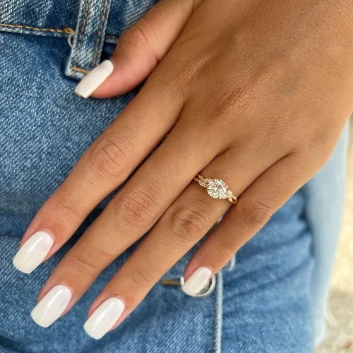 Vista 5 de Ssjewel Nature Inspire - Anillo solitario de hoja de circonita cúbica para mujer, chapado en oro de 14 quilates, plata de ley 925, hecho a mano