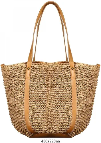 Vista 2 de Gets Bolsa de playa hecha a mano para mujer bolsa de paja tejida a mano natural de verano