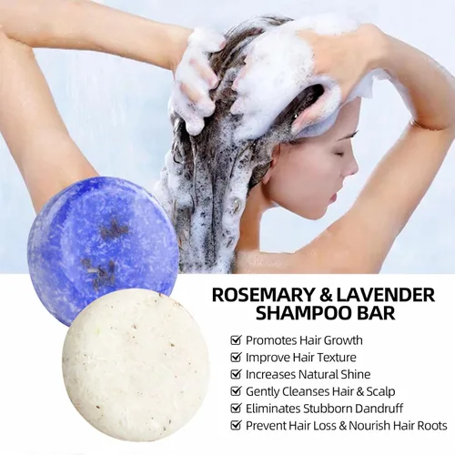 Vista 4 de DBEAUTYM Paquete de 2 barras de champú para el cabello con lavanda y romero, limpieza profunda para la pérdida de cabello del cuero cabelludo
