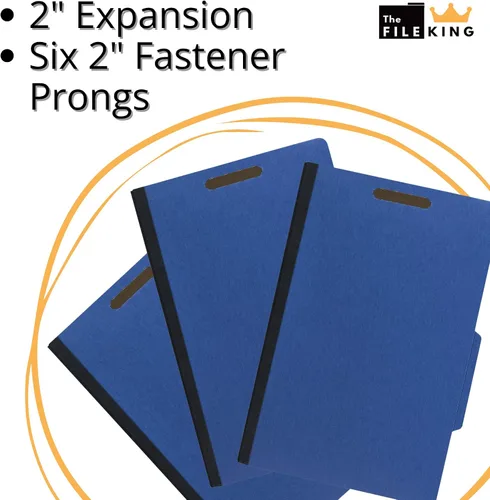 Vista 4 de The File King Carpeta de archivos de división azul con clasificación de cartón prensado, tamaño legal, caja de 10, dos divisores, seis puntas