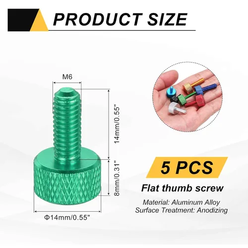 Vista 115 de MECCANIXITY 5 piezas M6x14mm Tornillos de pulgar estriado de cabeza plana, pernos de rosca completa de aleación de aluminio sólido para carcasas