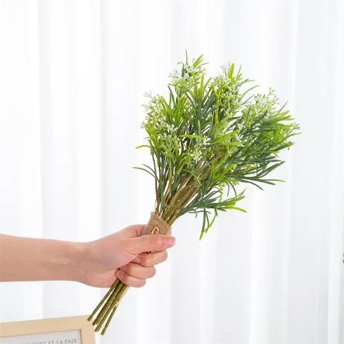Vista 5 de 18 piezas/lote de plantas artificiales de seda de plástico, hojas de eucalipto, ramas, ramas, arreglo de corona, mesa para el hogar, jardín, boda