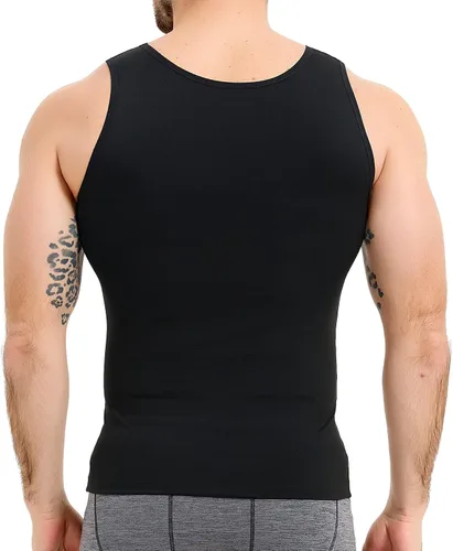 Vista 3 de TOPELLER Camisetas de compresión para hombre, faja moldeadora de pecho, control de abdomen, adelgazante, camiseta interior para entrenamiento