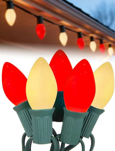 Vista 10 de C7 Luces de Navidad, 7.6 metros de luces de cadena C7 transparentes de Navidad con 27 bombillas C7 de luz blanca cálida, luces de cadena vintage