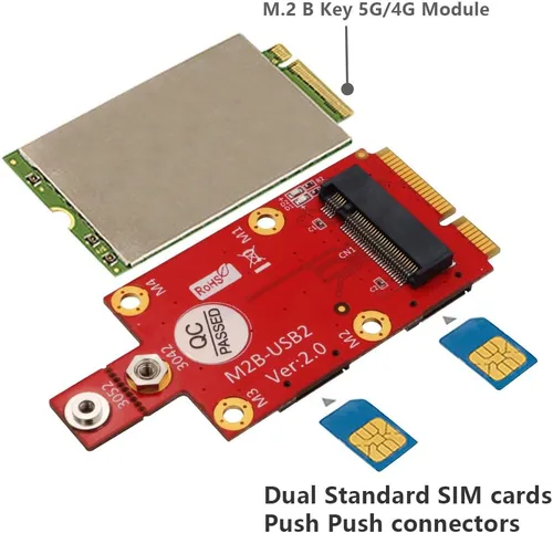 Vista 3 de HLT M.2 (NGFF) Key B a Mini PCI-E Adaptador con ranura para tarjeta Nano SIM dual