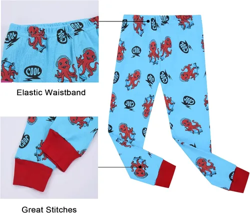 Vista 6 de Benaive Pijama para niños, pijama de algodón para niño, conjunto de pantalones de 4 piezas para niños