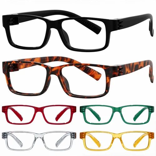Vista 9 de Eyekepper - Pack de 5 gafas de gran tamaño con montura cuadrada, grandes, para hombres y mujeres - 3 negras y 2 negro-transparente +0.00