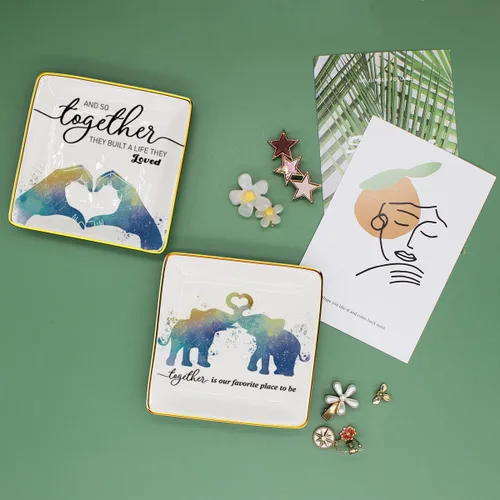 Vista 6 de Littlefa Together is Our Favorite Place To Be Elephant - Plato decorativo de joyería de cerámica para parejas, regalos de boda para parejas