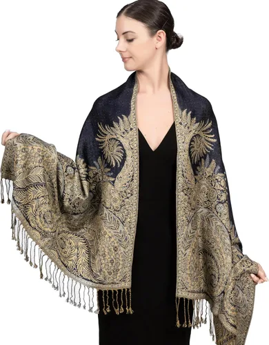 Vista 26 de Achillea Bufanda reversible de pashmina con estampado paisley – Chales y envolturas indios exóticos para vestidos de noche, festivales, todas