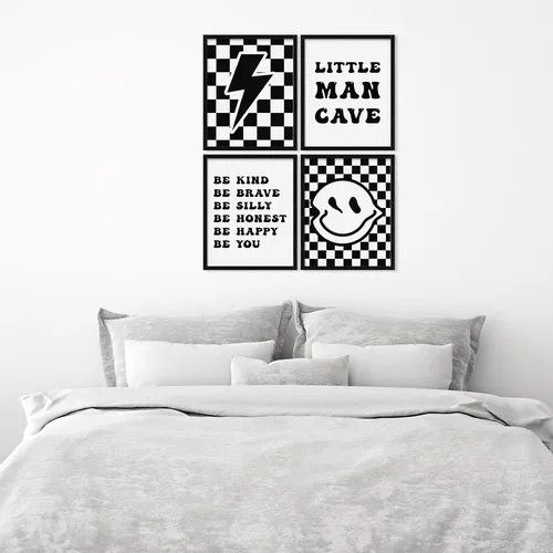 Vista 6 de Eersida 9 carteles retro a cuadros con diseño de relámpago de la paz, larga vida de la infancia, Rad Little Dude para niños, regalos para habitación