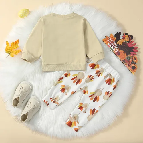 Vista 3 de Conjunto de sudadera y pantalones de manga larga con diseño de pavo para niñas y bebés, ropa de otoño
