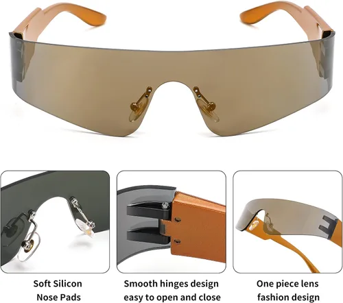 Vista 5 de FEISEDY Gafas de sol futuristas punk sin montura de una pieza, gafas de sol Miorred Shades para mujeres y hombres B2927