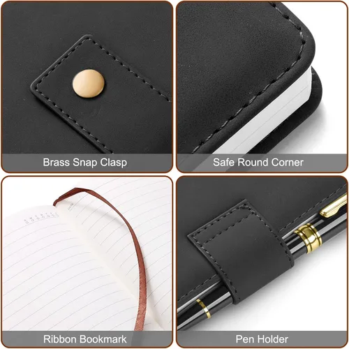 Vista 3 de Cuaderno de cuero A5 con bolígrafo, 200 páginas de tapa dura con bolsillo, diario de papel forrado grueso de 3.53 oz/m² para hombres y mujeres, gran