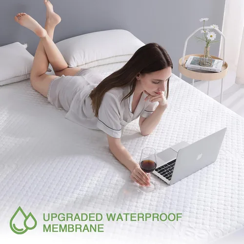 Vista 3 de Protección de colchón impermeable tamaño Twin para cama, funda de colchón acolchada con bolsillo profundo de hasta 15 pulgadas
