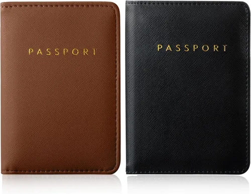 Vista 13 de 2 piezas de funda de pasaporte para viaje, impermeable, de cuero, cartera, libro de viaje, artículos esenciales para crucero para mujeres y hombres