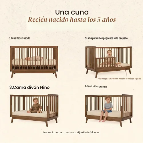 Vista 4 de dadada Soho - Cuna convertible 3 en 1 de madera maciza, nogal
