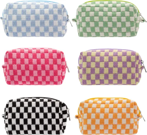 Vista 65 de PAZIMIIK Bolsa de Maquillaje a Cuadros para Bolso Portátil con Cremallera, Estuche Pequeño de Cosméticos para Accesorios de Viaje, Azul Ártico