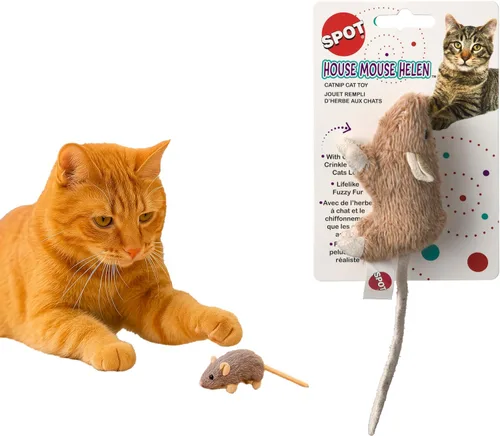 Vista 7 de SPOT Fuzzy Mouse Freddie Juguete para Gatos con Hierba Gatera – Ratón de Felpa de 3.5 pulgadas para Gatos y Gatitos, Sonido Crujiente, Ideal