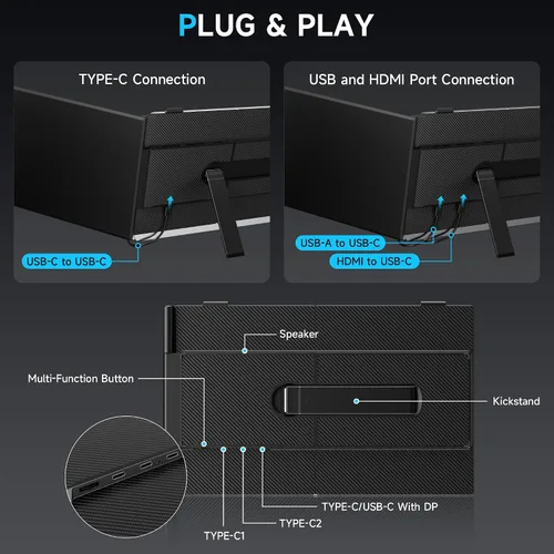 Vista 5 de Extensor de pantalla para portátil de 0.17 pulgadas, ultrafino, 14.2 pulgadas, FHD 1080P IPS, monitor portátil para laptop, extensor de monitor