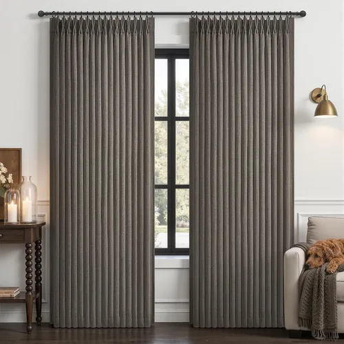 Vista 26 de Cortinas plisadas de lino opacas de 96 pulgadas de largo, juego de 2 paneles para oscurecer la sala de estar/dormitorio, cortinas térmicas virales