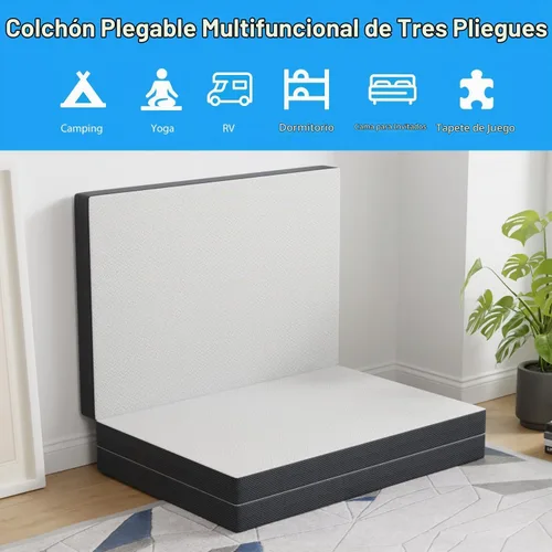 Vista 6 de PayLessHere Colchón de espuma viscoelástica triple plegable de 3 pulgadas Individual Firme medio
