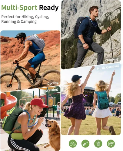 Vista 6 de ECOHUB Mochila de Hidratación para Hombres Mujeres, Mochila de Senderismo Ligera de 20L Mochila de Ciclismo con Vejiga de Agua de 2L, Paquete